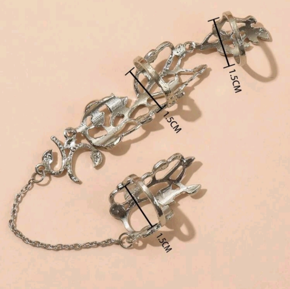 Silver Flower Jointed Chain Rings! - Picture 3 of 6